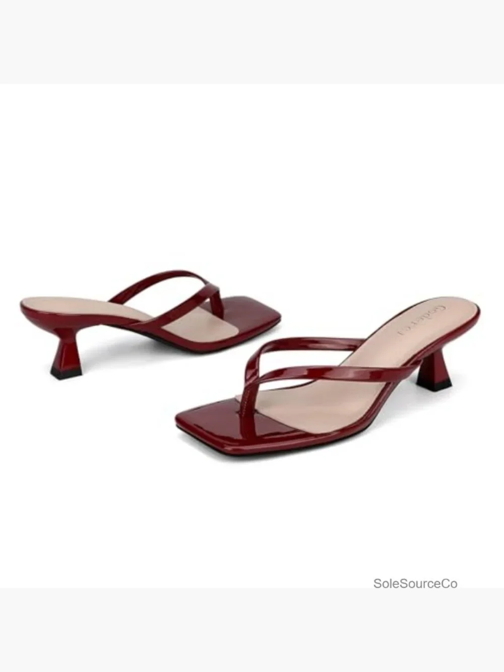 Women's Kitten Heel Flip Flop Sandals Square Open Toe Slip On Heeled